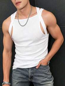 Manfinity Dauomo Men's Hollow Out Tight Fit Sexy Tank Top - White - View 5