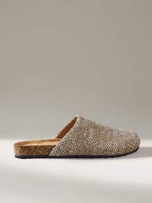 Solecia Women's Shoes Spring And Summer New Woven Grain Pattern, Round Toe Design, Backless, Comfortable And Simple Vacation, Women's Flat Shoes, Essential For Commuting, Casual Versatile, Dating, Afternoon Tea - Brown - View 3