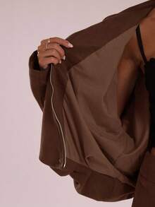 SHEIN BAE Women's Brown Striped Jacket For Autumn And Winter, Suitable For Casual Commuting And Street Style. This Autumn Jacket Is A Brown Striped Coat, A Casu - Brown - View 7