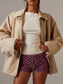 Athîral Women's Casual Polka Dot Print Low Waist Shorts, Summer - Coffee Brown - View 3