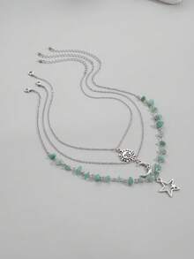 ROMWE Fairycore 3pcs Set Simple Star, Moon & Sun Pendant Bead Chain Necklace - Multicolor - View 3