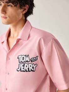 Strevion TOM & JERRY 男士休闲 Jerry & Tom 运动印花短袖衬衫 - 粉色 - 查看 5