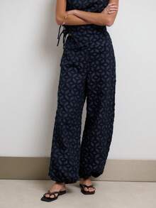 Nöista Women's All-Over Print Casual Versatile Daily Travel Long Pants - Navy Blue - View 1