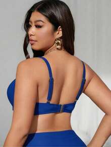 Swim Vcay 2026 Spring/Summer New Solid Color One-Piece Sexy Push-Up Underwire Hard Cup Elegant Double Strap Swimsuit Casual Fashion Vacation Style Beach Swimwear - Royal Blue - View 2