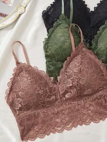 SHEIN Set 3 Potong Wanita, Atasan Camisole Seksi dengan Renda dan Pinggiran Bergelombang untuk Acara Pesta - MultiWarna - View 6