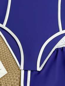 SHEIN Girls Pink Sweet Cute One-Piece Swimsuit - Navy Blue - View 3