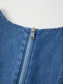 GlowEve Vestido vaquero sin mangas con volantes bordados para mujer - Azul lavado medio - Ver 6