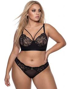 AltBold 2 pièces Ensemble de soutien-gorge en dentelle grande taille avec armature, sans rembourrage - Noir - Voir 3