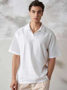 TONEVAULT Men's V-Neck Pullover Linen-Like Short Sleeve Shirt - White - View 6
