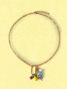 Popjeli 1 Piece, Summer Beach Ocean Vacation Wind Glazed Chain Fruit Cherry Small Fish Coral Starfish Lemon Mushroom Rough Stone Pendant Women's Necklace,Y2K/Cute/Colorful/Chic,DIY,PINK,Summer/Beach/Prom/Part/Vacation/Travel,For Mom/Women/Girl/Mother,Heart,Floral - Multicolor - View 15