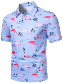 Manfinity Homme Men's Short Sleeve Button Pattern Print Polo Shirt - Multicolor - View 3