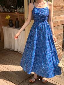 DAZY Women's Floral Print Cottagecore Tropical Midi Dress Sundress Summer Vacation Tea Party Blue - Blue - View 7