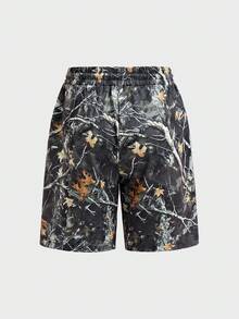 SWAVVY Men's All-Over Print Drawstring Waist Casual Versatile Daily Outing Shorts - Green - View 3