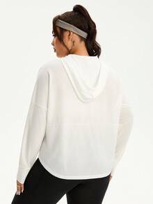 Breezaya Plus Size Women Casual Loose Fit Long Sleeve Zip-Up Sports Jacket Plus Size Running Jacket Plus Size Zip Up Hoodie - White - View 2