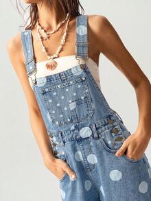 Bohemela Summer Women's Casual Retro Vintage 70s Tropical Woven Denim Polka Dot Washed Jumpsuit Western Music Festival Going Out Picnic Vacation Outfits Blue - Blue - View 5