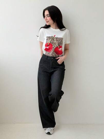 Yasmeen Edit Yasmeen Edit Women's Fashion Casual Slant Pocket Washed Loose Wide Leg Jeans Black