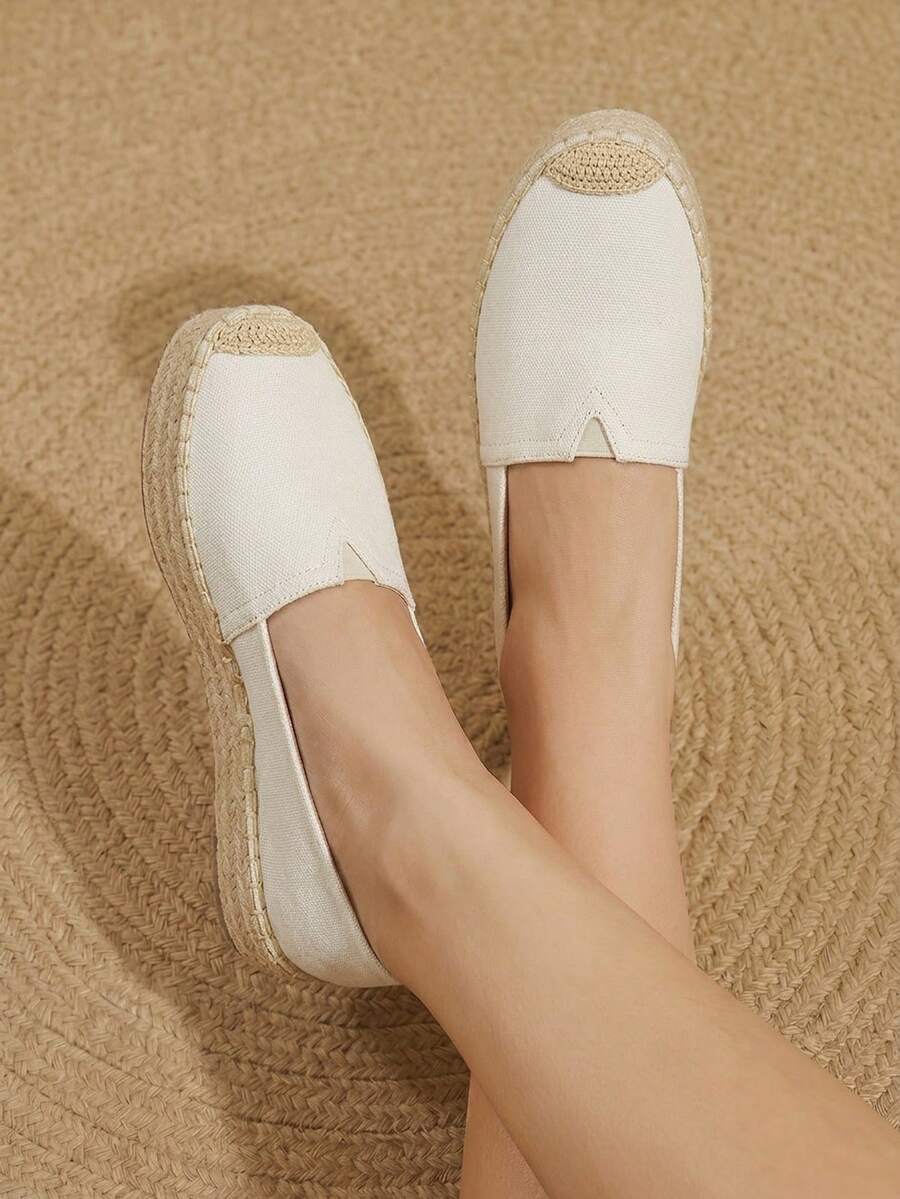 Styleloop 女款米色帆布漁夫鞋 厚底休閒鞋 度假波希米亞風穿搭鞋 - 帆布杏色 - 查看 1