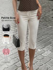 Vivamere Pantalones Capri de unicolor con Abertura Lateral, Adecuados para Primavera y Verano. ,Mujeres de Talla Pequeña - Blanco - Ver 7