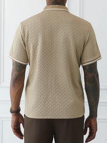 HUEFORM Men's Short Sleeve Casual Textured Fabric Business POLO Shirt - Khaki - View 4