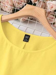 SHEIN LUNE Áo sơ mi nữ size lớn cổ tròn tay ngắn màu vàng - Màu vàng - Xem 5