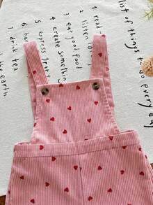 LMoss Kids Baby Girl Woven Heart Pattern Overall Romper - Pink - View 6