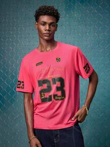 EVRINFINITE Men's Standard Size Letter Print Round Neck Short Sleeve Casual T-Shirt World Cup Soccer 2026, Couple Matching Outfit Vacation. - Hot Pink - View 5