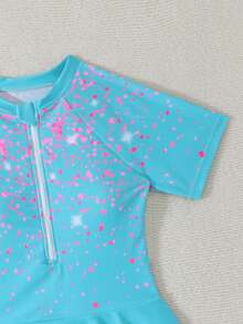 Tween Girl One-Piece Minimalist Swimsuit Suitable For Summer - Mint Blue - View 4