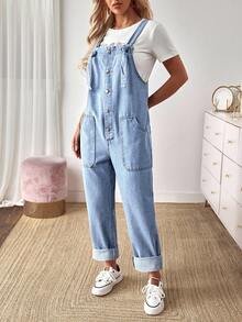 Breezaya Women's Pocket Button Front Denim Overalls - Blue - View 6