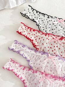 PetitDoll 4pcs Plus Size Sweet Heart Ruffle Bow Triangle Panties - Multicolor - View 3