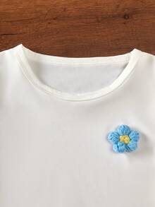 SHEIN Playful Pals 2件組少女可愛時尚Y2K 3D花朵軟綿短袖上衣褲套裝 夏季海灘日常穿搭服飾 - 彩色 - 查看 3
