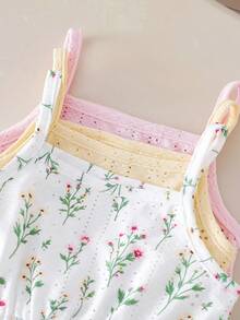 SHEIN Baby Girl Newborn 3-Pack Romper Set, Suitable For Summer, White, Pink, And Colorful Striped Three Different Colors Strap Rompers With Floral Print Pattern, Comfortable And Casual For Daily Play, Versatile And Cute, Basic And Suitable For All Occasions - Multicolor - View 4