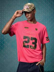 EVRINFINITE Men's Standard Size Letter Print Round Neck Short Sleeve Casual T-Shirt World Cup Soccer 2026, Couple Matching Outfit Vacation. - Hot Pink - View 1