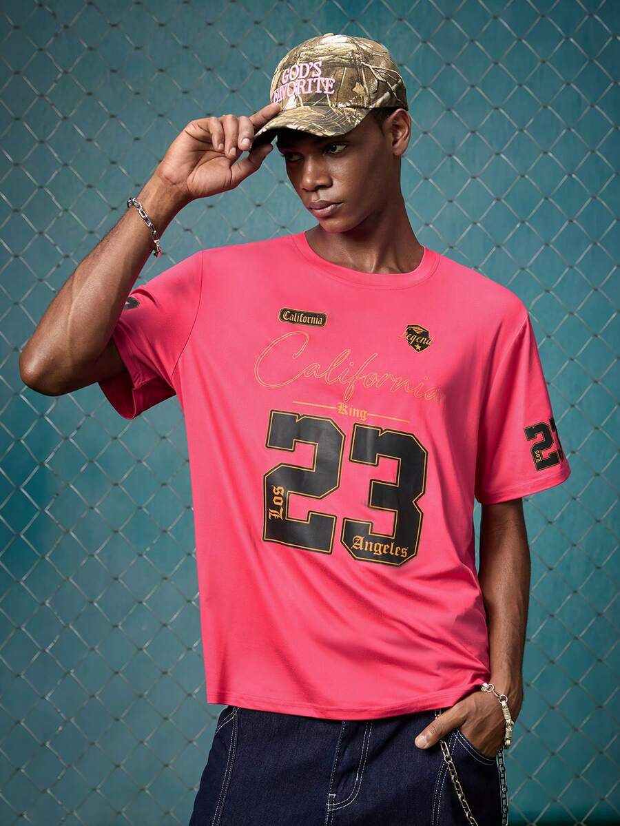 EVRINFINITE Men's Standard Size Letter Print Round Neck Short Sleeve Casual T-Shirt World Cup Soccer 2026, Couple Matching Outfit Vacation. - Hot Pink - View 1