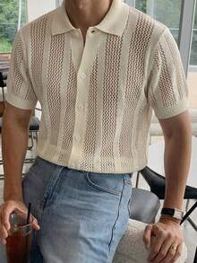 DAZY Summer Half-Button Mesh Apricot Knit Top For Men - Beige - View 7