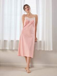 Ocili Women's Contrast Color Spaghetti Strap Comfortable Summer Casual Dress - Pink - View 4