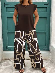 EMERY ROSE Casual Minimalist Plus Size Geometric Print 2 Pieces Set - Multicolor - View 6