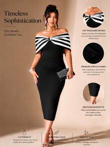 Cravure Vestido ajustado y ceñido con lazo delantero y abertura en la espalda, elegante para salidas y fiestas, talla grande para mujeres - Negro - Ver 1