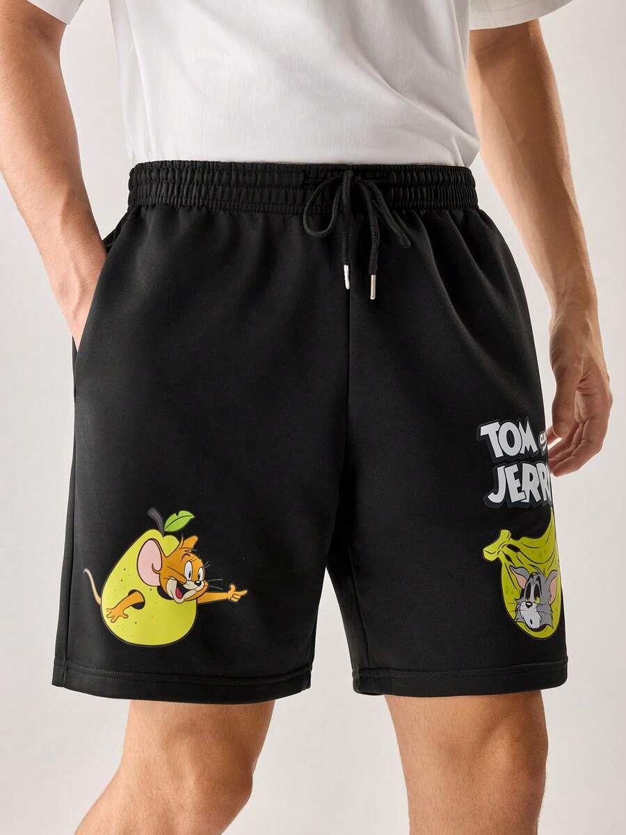 Strevion TOM & JERRY Men's Casual Versatile Tom And Jerry Element Printed Shorts - Black - View 1