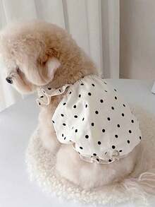 PETSIN 1PC Polka Dot Suspender Pet Dress, Anti Shedding Clothes For Spring Summer Autumn, Teddy Bichon Small Puppy Dogs Cats - White - View 10