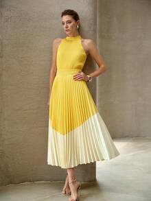 MOTF PREMIUM WOMEN'S COLORBLOCK PLEATED LONG DRESS - Multicolor - View 7