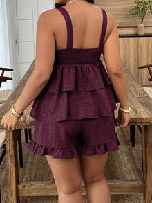 Weeklong Women's Plus Size Spring/Summer Casual Camisole Ruffle Hem Top And Ruffle Hem Pants 2-Piece Set, Suitable For Vacation And Daily Wear - Maroon - View 2