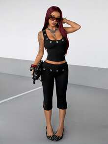 StreetHx Women's Street Style Metallic Hot Girl Set - Black - View 3