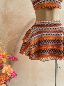Soleia Orange Halter Top & Printed Mini Skirt Women's 2 Pieces Set Vacation - Multicolor - View 5
