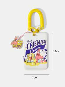 SpongeBob SquarePants | SHEIN Keychain Badge Holder , Yellow Spring Card Cover Keychain With Cartoon Charm, Bag Pendant - Yellow - View 6