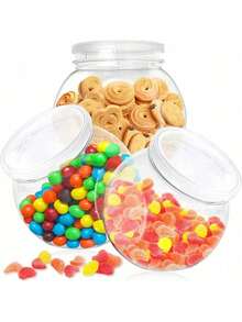 5/10pcs 350ml Transparent Plastic Jars With Lids, Wide Mouth Design, Suitable For Kitchen Countertop Storage Of Candies, Gummies, Cookies And Snacks, Also Can Be Used For Home Decor, Party And Holiday Organization - Multicolor - View 3