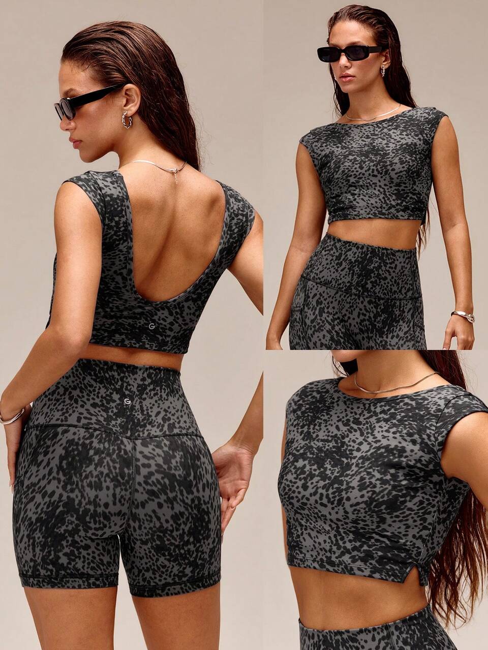 FeatherFit™ Just Do U-Back Cap Sleeve Slit Hem Crop Tank Top Low Impact Yoga Pilates Daily