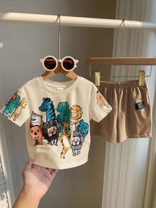 Atasan Rajut Longgar Leher Bulat dengan Bahu Jatuh, Gaya Kasual Sederhana untuk Anak Laki-Laki, Motif Kartun, Cocok untuk Musim Semi dan Musim Panas - MultiWarna - View 4