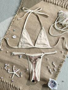 Swim Vcay Sexy Sequin Two-Piece Bikini Swimsuit For Vacation Beach - Gold - View 5