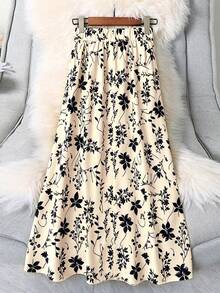 SHEIN LUNE 大尺碼女款花卉印花百褶休閒百搭日常外出裙 - 彩色 - 查看 2