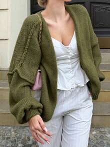 Cévolie Französischer modischer lässiger Damen-Cardigan Pullover - Olivgrün - Übersicht 3